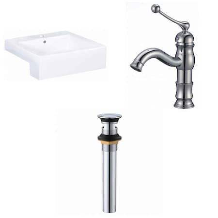 20.25-in. W Semi-Recessed White Vessel Set For 1 Hole Center Faucet